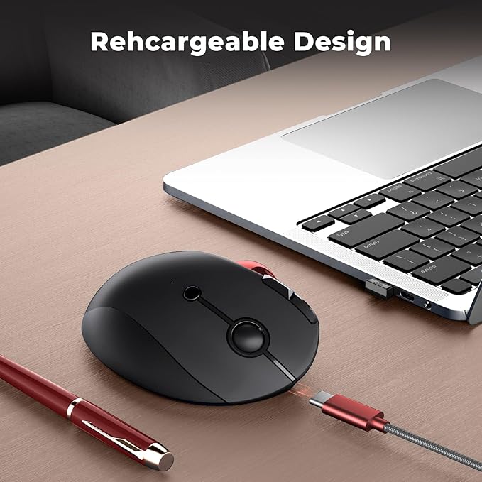 seenda Wireless Trackball Mouse Ergonomic - Bluetooth Rollerball Mouse Rechargeable, Multi Devices Connection Thumb Control Mice Compatible for Mac/Android/Windows Computers - Black&Red