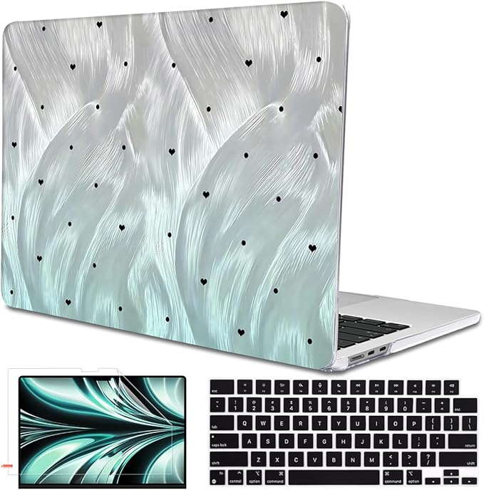 for MacBook Air 13.6 Inch Case 2025 2024 2023 2022 Release Models: M4 A3240 A3113 M3 A2681 M2, Plastic Hard Shell Case Cover for Mac Air 13.6 Retina Display & Touch ID，Silver Green Gradient