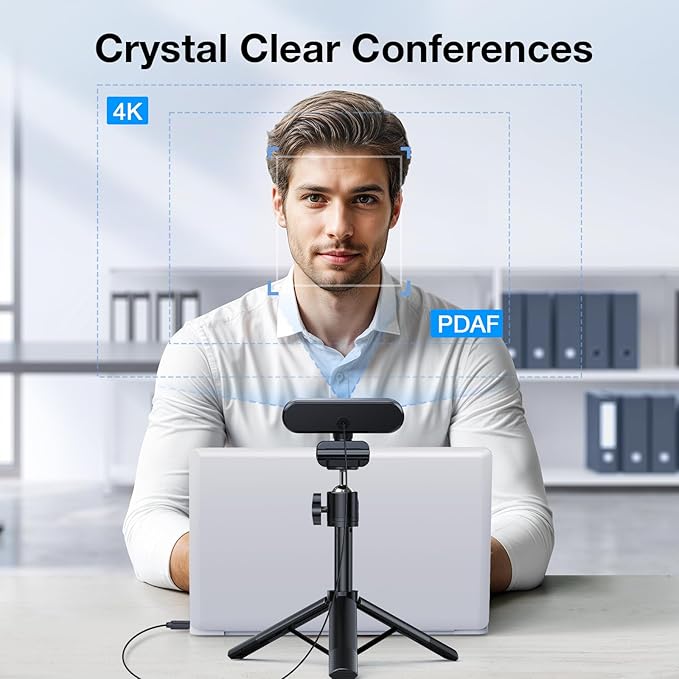 EMEET NOVA 4K Webcam with Tripod - 4K UHD, PDAF Autofocus, Adjustable Heights with 360° Swivel Head, 2 Noise-Cancelling Mics, USB Plug&Play, Privacy Cover, Ideal for Online Meetings&Live Streaming