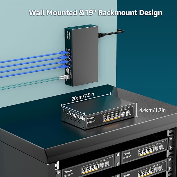 YuanLey 6 Port 2.5G PoE Switch Unmanaged, 4 x 2.5G Base-T PoE Ports, 2 x 10G SFP, IEEE802.3af/at, 78W, Compatible with 100/1000/2500Mbps, Metal Fanless, Desktop/Wall Mount 2.5Gbe Network Switch