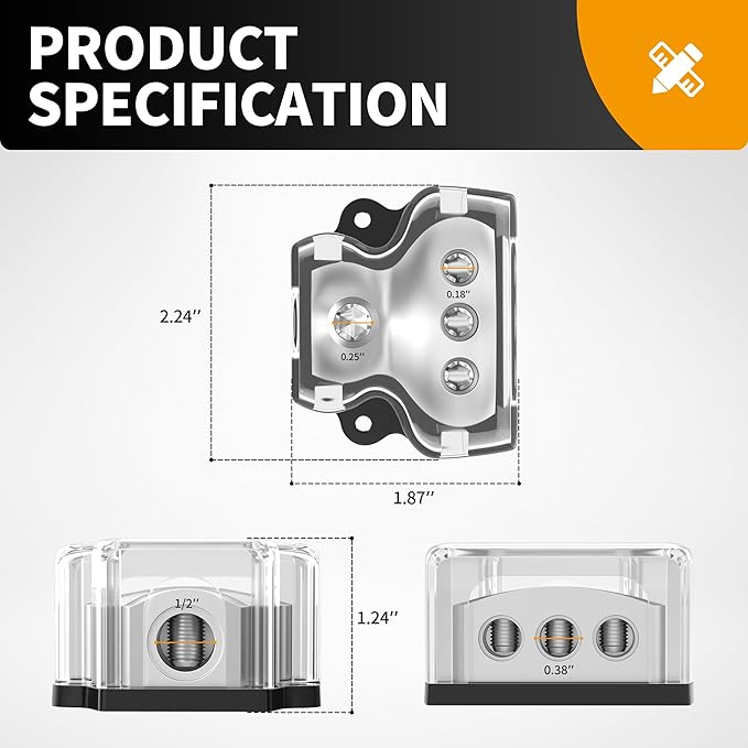 3 Way Power Distribution Block Car Audio Splitter 1 x 0 Gauge in / 3 x 4 Gauge Out Ground Distribution Block Amp for Automotive Car Boat 2 Pack