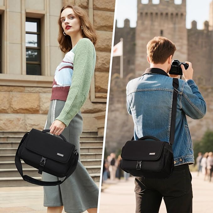 CADeN Camera Bag Case Shoulder Crossbody Bag Compatible for Nikon, Canon, Sony, DSLR SLR Mirrorless Cameras and Lenses (1.0 Black, Large)