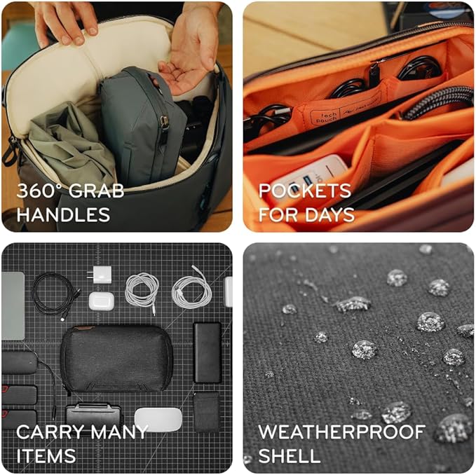Peak Design Tech Pouch, Ocean, Electronics Organizer for Travel or Everyday Carry, Origami-Style Storage, Cable Pass-Through, Weatherproof Recycled Nylon, Gear Carry Bag for Men and Women