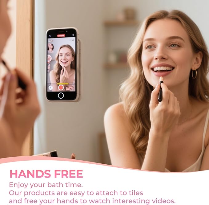 for MagSafe Suction Mount - 29 Silicone Suction Cup Phone Mount with Magnetic Phone Grip, for iPhone 12/13/14/15/16 Series, Hands-Free Sticky Grip for TikTok/Instagram, Light Pink