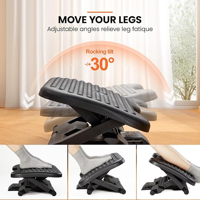 ErGear Under Desk Footrest, Adjustable Foot Rest with 3 Height Settings and 30-Degree Angle, Ergonomic Desk Foot Rest with Massage Texture, Foot and Leg Rest for Home & Office