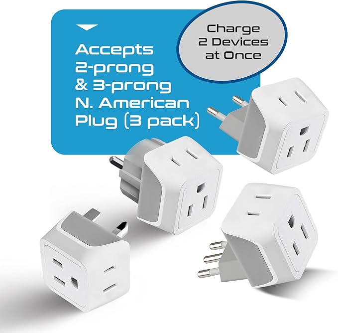 Ceptics European Plug Adapter 4 Pack Set, USA to Europe, Italy, Germany, England, Spain, Italy, Iceland, France (Type C, E/F, G, L) - for Your Cell Phones, Tablets, iPhone, Camera (CT-EU-4SET)