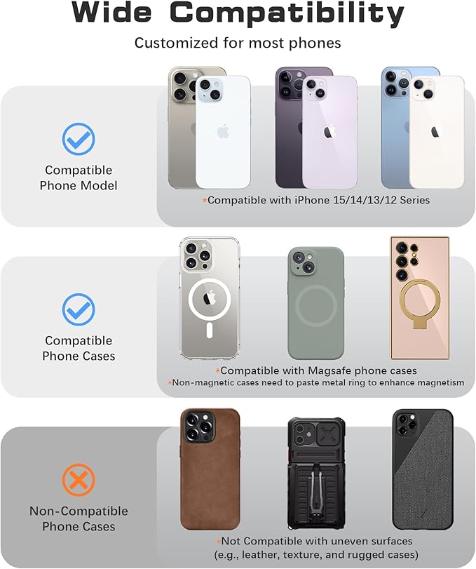Magnetic Phone Grip, Removable Loop Grip with Soft Finger Strap, Silicone Phone Ring Holder for Back of Phone for iPhone 16/15/14/13/12 Pro Max/Plus, Blue