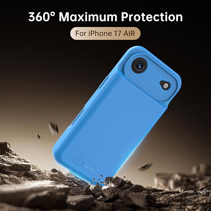 GIN FOXI Battery Case for iPhone 17 AIR, Charging Case Charger 8500mAh Ultra-Slim Lightweight Powerful Battery Pack 15W Fast Rechargeable Anti-Fall TPU Juice Box for iPhone 17 AIR (6.5") Blue