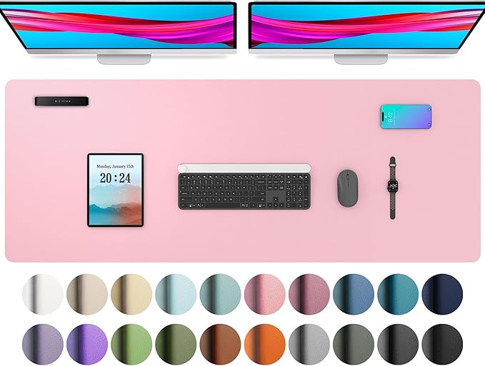 Aothia Leather Desk Pad Protector, Office Desk Mat, Large Mouse Pad, Non-Slip PU Leather Desk Blotter, Laptop Desk Pad, Waterproof Desk Writing Pad for Office and Home (48"x17", Fairy Pink)