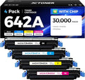 642A Toner Cartridge Set 4-Pack with Chip High Yield Replacement for HP 642A CB400A CB401A CB402A CB403A Compatible with HP Color LaserJet CP4005 CP4005n CP4005dn Printer Ink Black Cyan Yellow Magenta