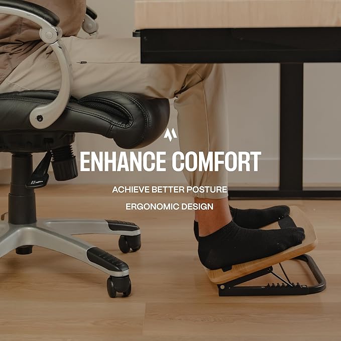 Adjustable Under Desk Foot Stool - Ergonomic Foot Rest with 7 Angles - Walnut