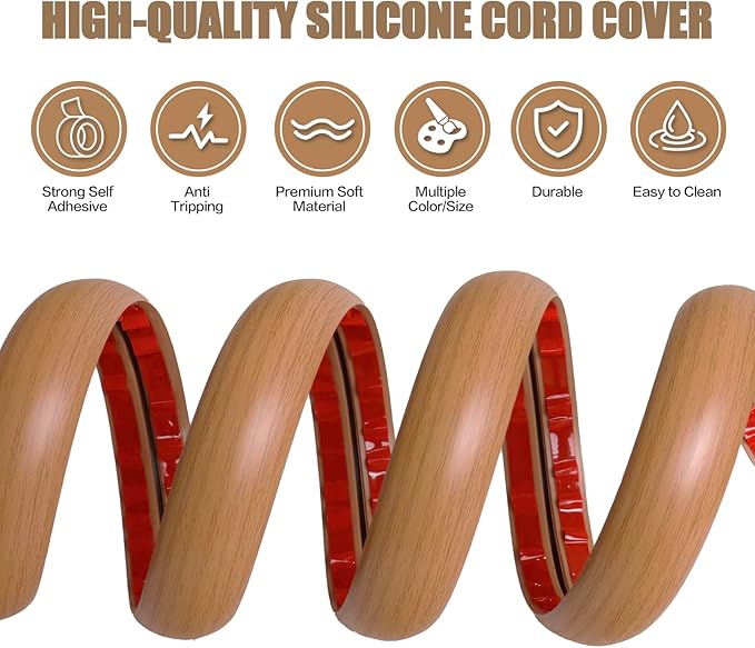 Floor Cord Cover Cavity 0.8"x0.37" Self Adhesive Cord Hider, 3.3FT Low Profile Cable Management, Extension Strip Protector for Wires, Prevent Cable Trips for Offices, Gyms, Exhibitions (Brown Wood)