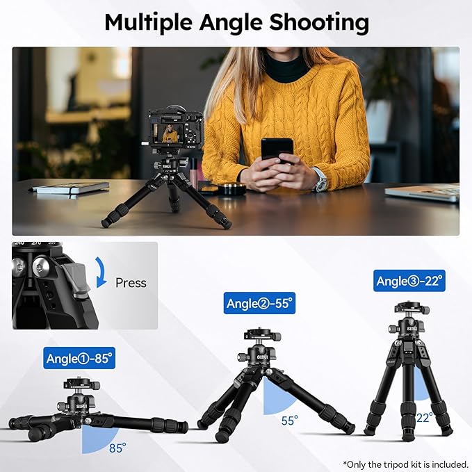 SIRUI Lightweight Mini Tripod, 1.9lbs Aluminum Desktop Table Tripod with Low-Profile Ball Head, Compact Design, 33lbs Load, 16.7" Max Height, for DSLR, Mirrorless Camera, Phone, Vlogging