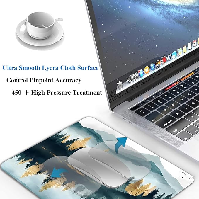 Aesthetics Misty Forest Mountain Mouse Pads for Desk, Portable Wireless Computer Mouse pad Small Design with Women, Non-Slip Rubber Base Laptop Mousepad 9.5" x 7.9" Smooth Surface for Office & Travel