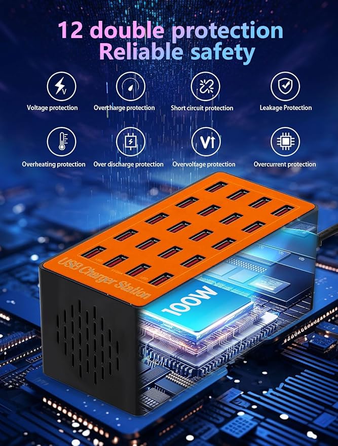 Charging Station, 100W20Port USB Charging Station, Multiple USB Charger Station, Charging Station for Multiple Devices, Multi USB Charging Station