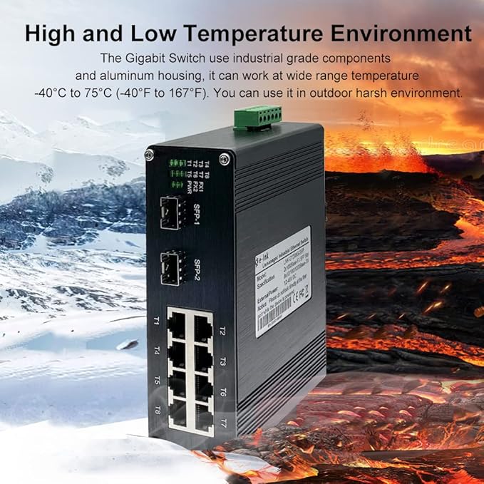 Industrial 8 Port Gigabit Ethernet POE+ Switch DIN Rail Mount 8 port RJ45 10/100/1000Mbps Unmanaged DIN-Rail POE Switch Hardened 10 Ports Ethernet Fiber POE Switch with 2 SFP Slots