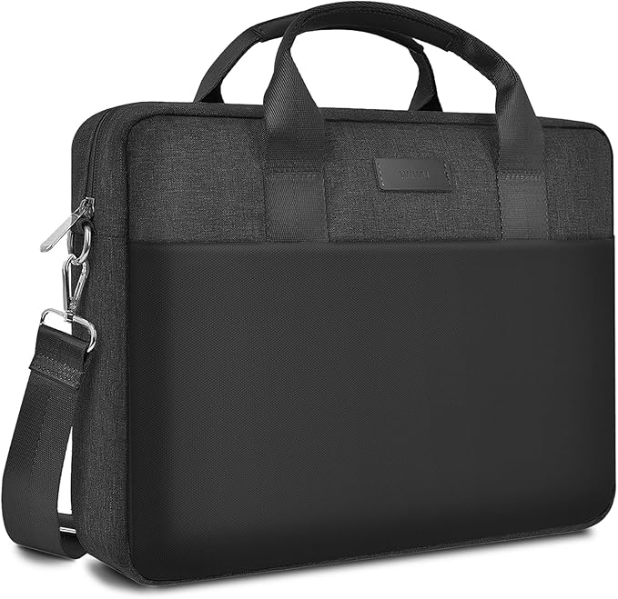 WIWU 14 Inch Laptop Bag for Men Women, Water-Resistant Laptop Case with Shoulder Strap Messenger Work Bag for Business Travel Compatible with MacBook Air Pro/Dell XPS/HP Envy/Microsoft Surface(Black)