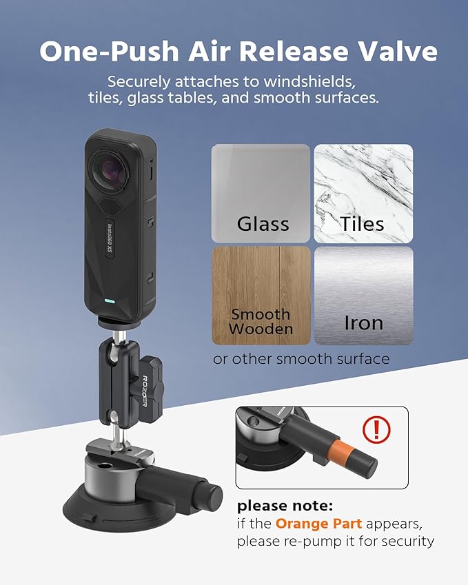 3" Suction Cup Mount Kit for Action Cams/Phone/360 Camera/DSLR Comes with Adapter for GoPro, Phone Clip, 3.84" Universal Magic Arm