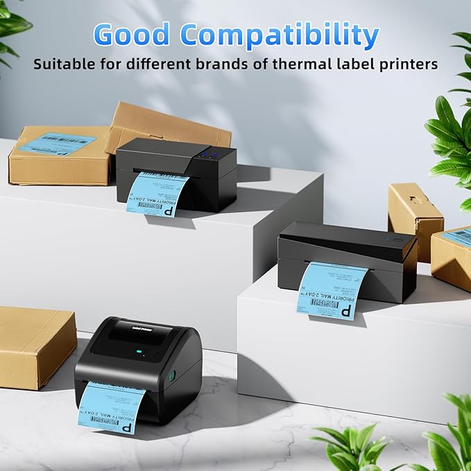 4x6 Thermal Labels, 1 Packs of 500 4x6 Fold Labels Blue - Compatible with JADENS, ASprink, Phomemo, Rollo, Zebra, Omezizy and Other Thermal Printers