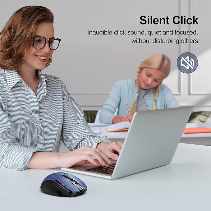 TECKNET Wireless Mouse (BT5.0/3.0 & 2.4G) Rechargeable 4800 DPI Silent USB A & Bluetooth Mouse 6 Buttons, Wide Compatibility - Blue