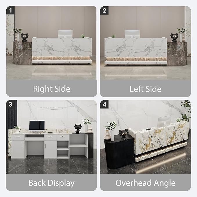 Front Desk Reception Counter - Lockable Storage & Keyboard Tray | Reception Desk with Counter, Customizable Large Counter Table (Grey+White, 104'')