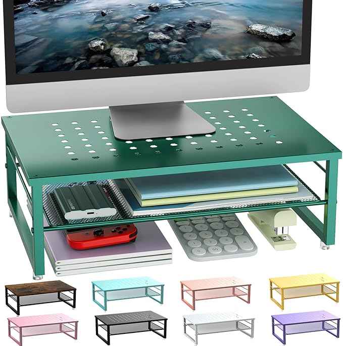 gianotter 2-Tier Metal Monitor Stand Riser, Desk Organizer for Monitor, Office Desk Storage Organizer for Office Supplies (Dark Green)