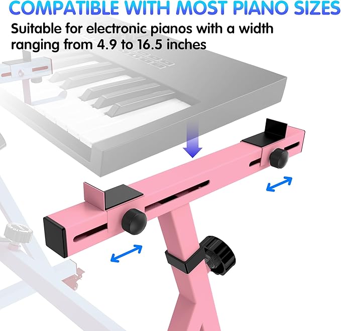 Universal Keyboard Stand, Z-style Heavy-Duty Piano Stand, Adjustable and Portable Piano Keyboard Stand for 61 and 88 Keys, Pink