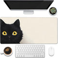 Desk Pad,Black Cat Desk Mat,Cute Cat Large Gaming Mouse Pad for Desk,Extended Big Computer Keyboard Mouse Pad with Non-Slip Base and Stitched Edge,35.4"x15.7"