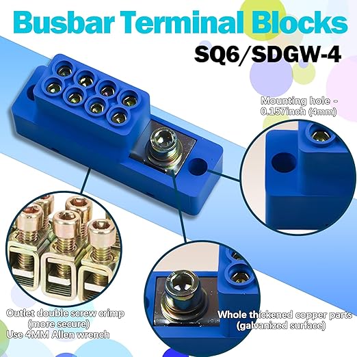 Busbar Terminal Block 1-in-4-Out | 12V-690V 60A High Current Power Distribution | Flame Retardant PC | with Thickened Copper Busbars for Industrial/EV Systems one Piece