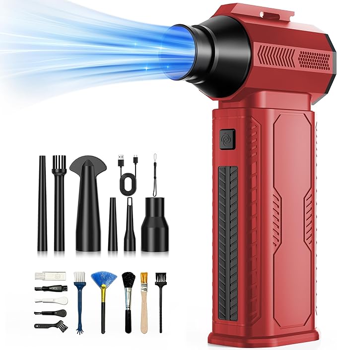 Compressed Air Duster, 130,000RPM Ultra-Powerful Cordless Electric Air Duster with 8000mAh Rechargeable Battery, 4-Gear Adjustable Air Blower for Keyboard, Computer, Car, Home Cleaning - Red