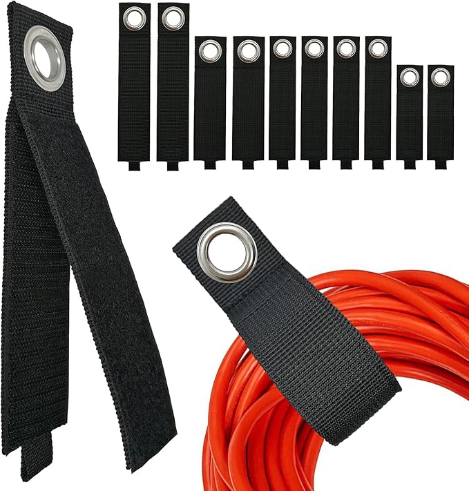 Heavy-Duty Storage Straps (Assorted 10 Pack) - Extension Cord Storage, Organizer, Cord Wrap Keeper, Cable Straps for Tools, Hoses, Rope, RV, Workshop and Garage Wall Storage and Organization