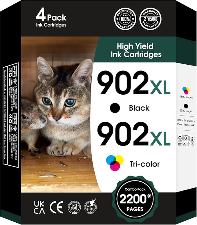 902XL 902 XL Ink Cartridge Compatible for HP 902 XL Ink Cartridges Compatible for HP OfficeJet Pro 6978 6958 6968 6962 OfficeJet 6970 6975 6960 6950 6954 6951 6956 6961 6963 6964 Printer(4PK)