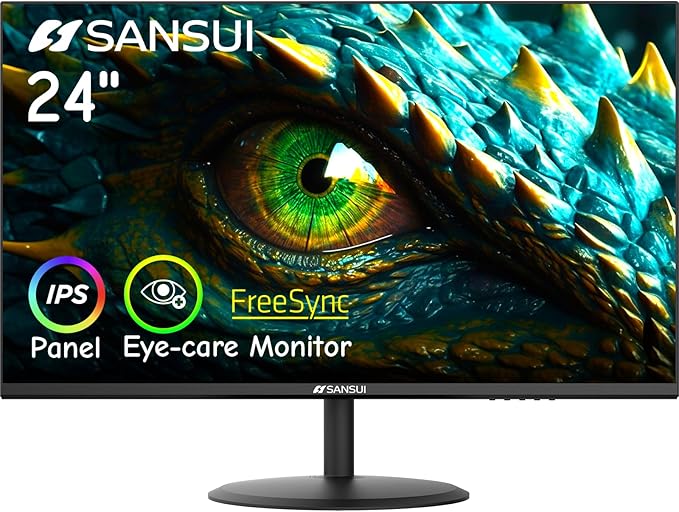 SANSUI Computer Monitor 24 inch IPS Eye Care 1080P Display HDMI,VGA Ports with 178° Viewing Angle/Frame-Less/Tilt/VESA Compatible for Office and Home