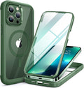 Miracase Magnetic Glass for iPhone 13 Pro Case,Compatible with MagSafe,Full-Body Bumper with Shockproof Military-Grade,Built-in 9H Tempered Glass Screen Protector for iPhone 13 Pro,Acacia Green