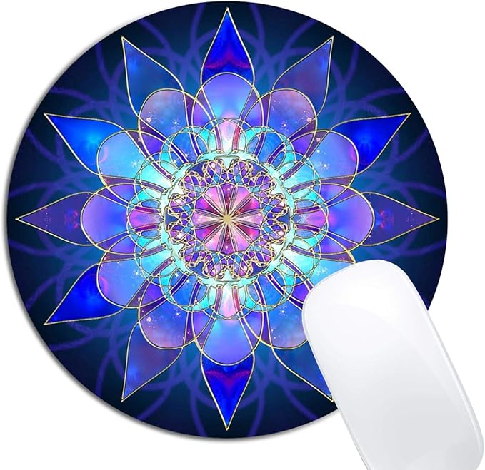Blue Flower Mandala Mouse Pad Round Non-Slip Rubber Mousepad Laptop Office Computer Decor Cute Desk Accessories Customized Design Mouse Pad