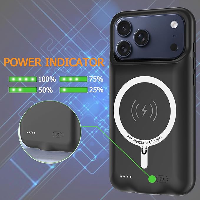 Battery Case for iPhone 17 Pro Max, Upgraded 12000mAh Rechargeable Portable Extended Battery Pack Supported Qi Wireless Charging Case Compatible with iPhone 17 Pro Max (6.9 inch) Charger Cover (Black)