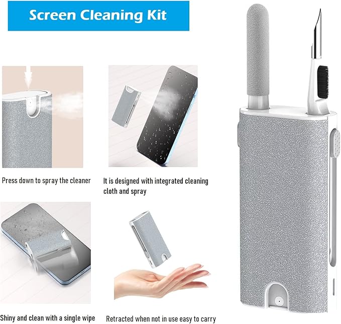 5-in-1 Electronics Cleaner Kit- Laptop Screen Cleaner kit,Multifunctional Bluetooth Earphones Cleaning Tool for iPhone Charging Port,Headphone,Earphone,Phone Speaker,Earpods