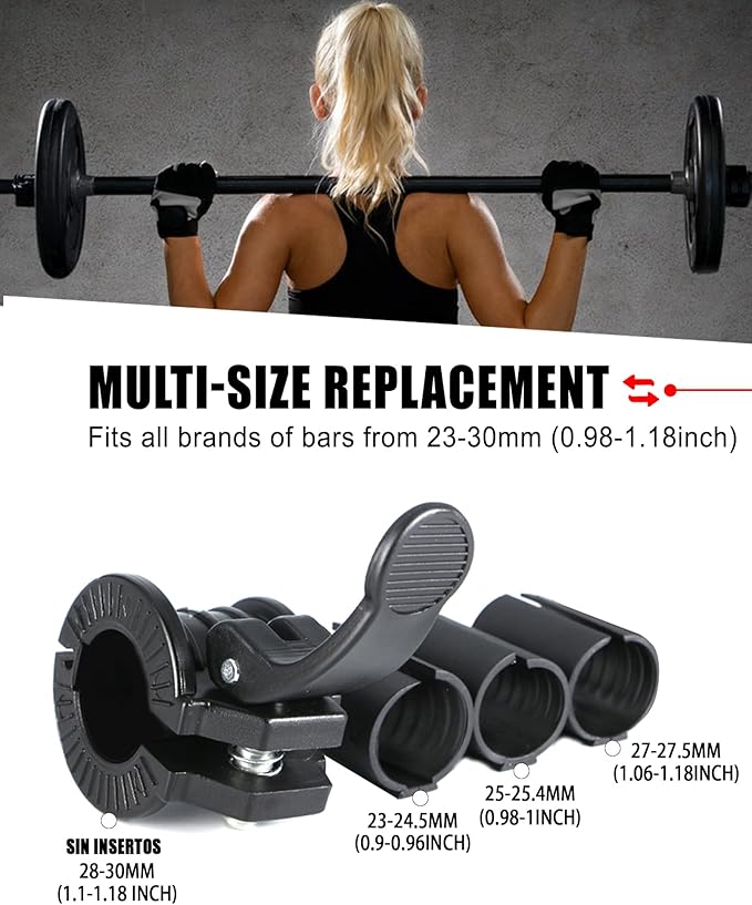 Barbell Clips 1 Inch Quick Release Weight Clamps 0.9-1.18inch Multi-Size Adjustable Olympic Clamps for Bars