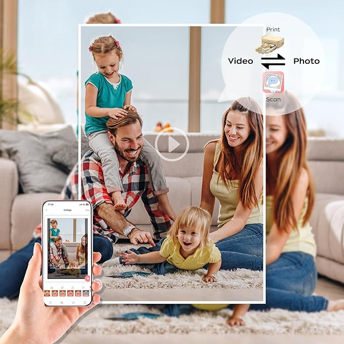 4x6 Photo Printer with 108 Sheets & 2 Ribbons - Dye Sublimation Wireless Portable Photo Printer for iPhone & Android Smartphones, Home & Travel Picture Printing, Ideal Gift, Beige