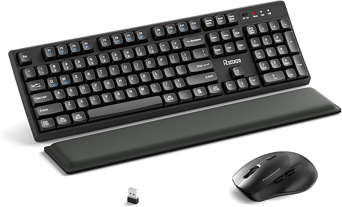 Wireless Keyboard and Mouse Combo with Wrist Rest, 2.4G Full-Sized Keyboard and Mouse Cordless, 3 DPI Adjustable Silent Mouse, Dual-System Keyboard for Computer/Laptop/Windows/Mac(Black)