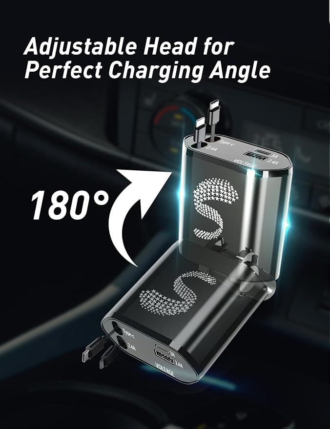 Retractable Car Charger USB C Fast Charging 120W, Car Accessories Cigarette Lighter Adapter Car Charger iPhone16 15 14 13 12 11 Car Essentials Gift for Travelers, Men, Women