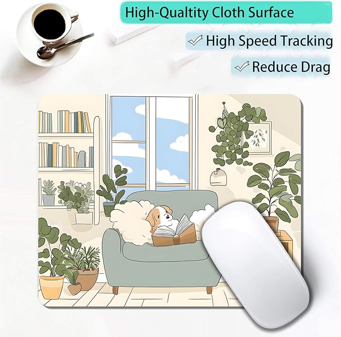 Cute Cartoon Anime Dog Custom Mouse Pad with Non-Slip Rubber, Small Square Design for Wireless Laptop & Computer Mouse Pads for Desk, 9.5 x 7.9 inch Smooth Surface for Gaming & Office
