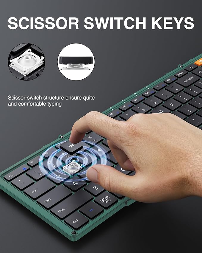 ProtoArc Foldable Bluetooth Keyboard, XK01 Folding Wireless Portable Keyboard with Number Pad, Full-Size Travel Keyboards for Windows iOS Android Tablet Smartphone Laptop PC - Dark Green