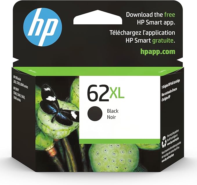 HP 62XL Black High-yield Ink Cartridges for HP Printers | Works with Printer Series: ENVY 5540, 5640, 5660, 7640, OfficeJet 5740, 8040, OfficeJet Mobile 200, 250 | Instant Ink | C2P05AN