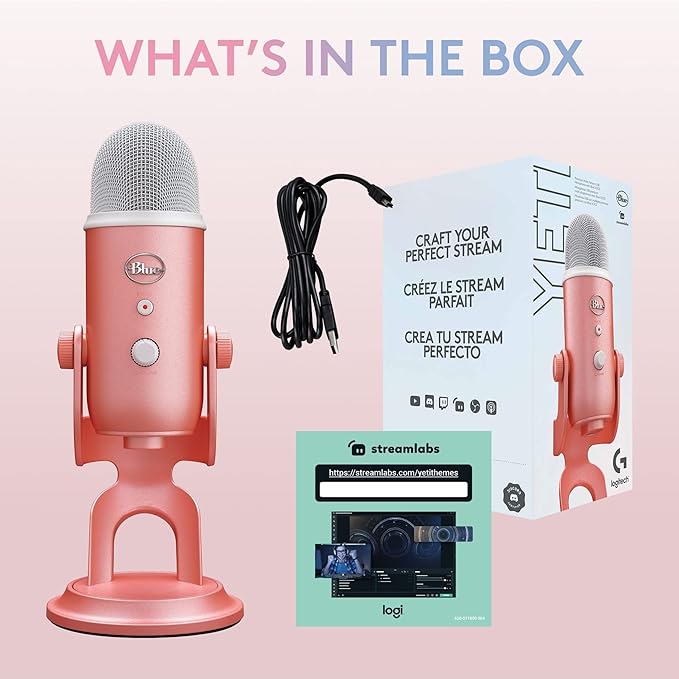 Logitech for Creators Blue Microphones Yeti USB Microphone (Pink Dawn) Aurora Collection