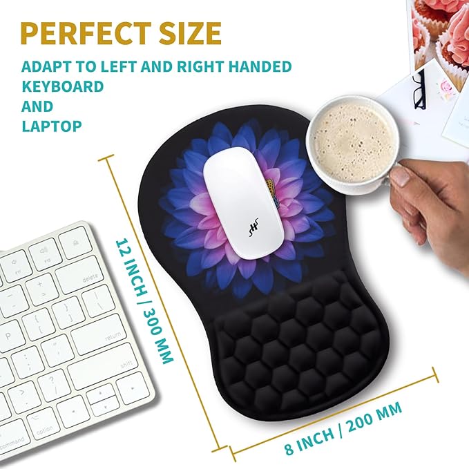 Hokafenle Ergonomic Mouse Pad Wrist Support, Wrist Rest Mousepad for Carpal Tunnel Pain Relief with Integrated Memory Foam Slope Massage Bulge (11.8x7.9 inch,Butterfly Lotus Floral