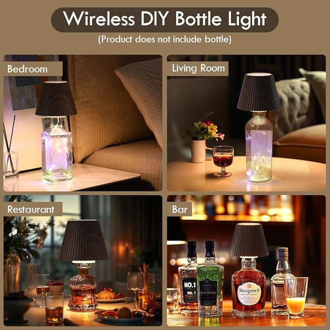 WILIT Wireless Bottle Lamp for Bar Decor, 3-Level Brightness Lampshades for Table Lamps, RGB Lamp for Bedroom, Table Decor for Living Room lamp, Cute Night Light for Women Gifts