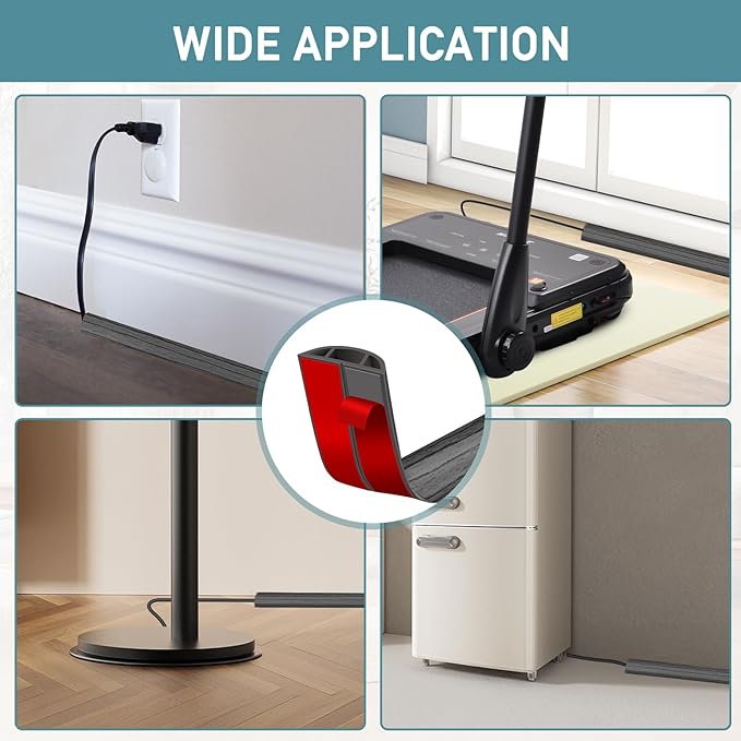Floor Cord Cover Self Adhesive Cord Hider Floor Extension Cord Covers for Floor Power Cord Protector Cable Management Prevent Cable Trips Cable Cavity 0.59" W x 0.31" H (Deep Grey Wood, 3.3Ft)