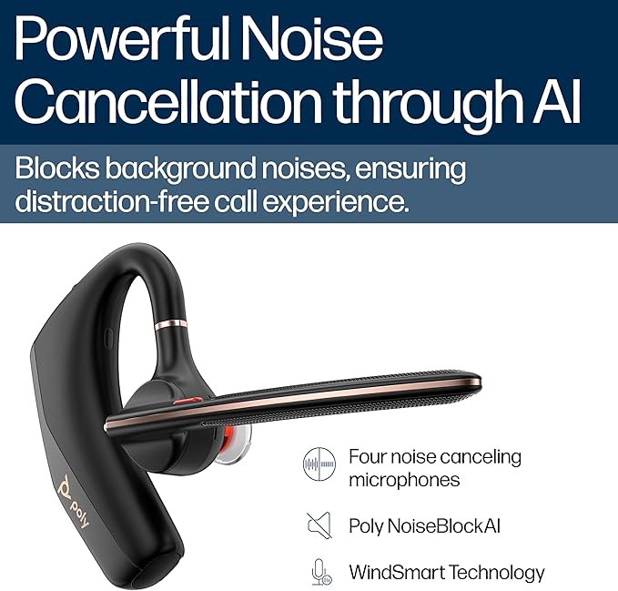 POLY Voyager Legend 50 UC Bluetooth Headset with Charging Case - 4 Noise-Canceling Mics, AI NoiseBlockAI & WindSmart Tech - Bluetooth Headphones with Mic, Smart Call Controls, All-Day Comfort