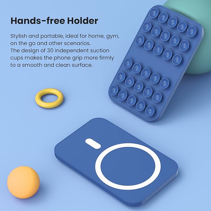Patented Magnetic Sticky Phone Suction Grip Mount for MagSafe Case,Magnet Silicone Portable Stand Holder for iPhone 16/15/14/13/12 Series and Android, Hands-Free Selfies and Videos,Deep Blue